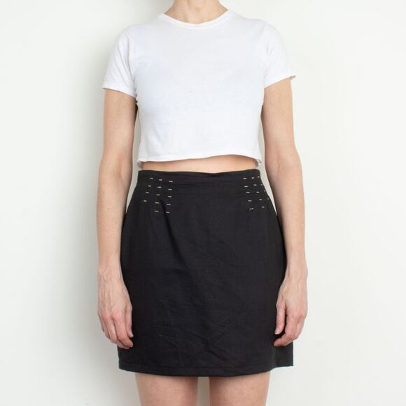 Vintage 90s Black Linen / Cotton High Waist Mini Skirt Size 8 - Picture 1 of 3